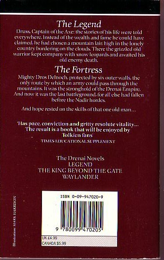 David Gemmell  LEGEND magnified rear book cover image