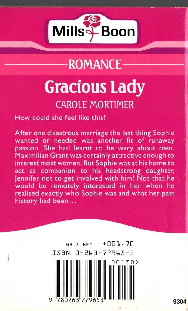Carole Mortimer  GRACIOUS LADY magnified rear book cover image