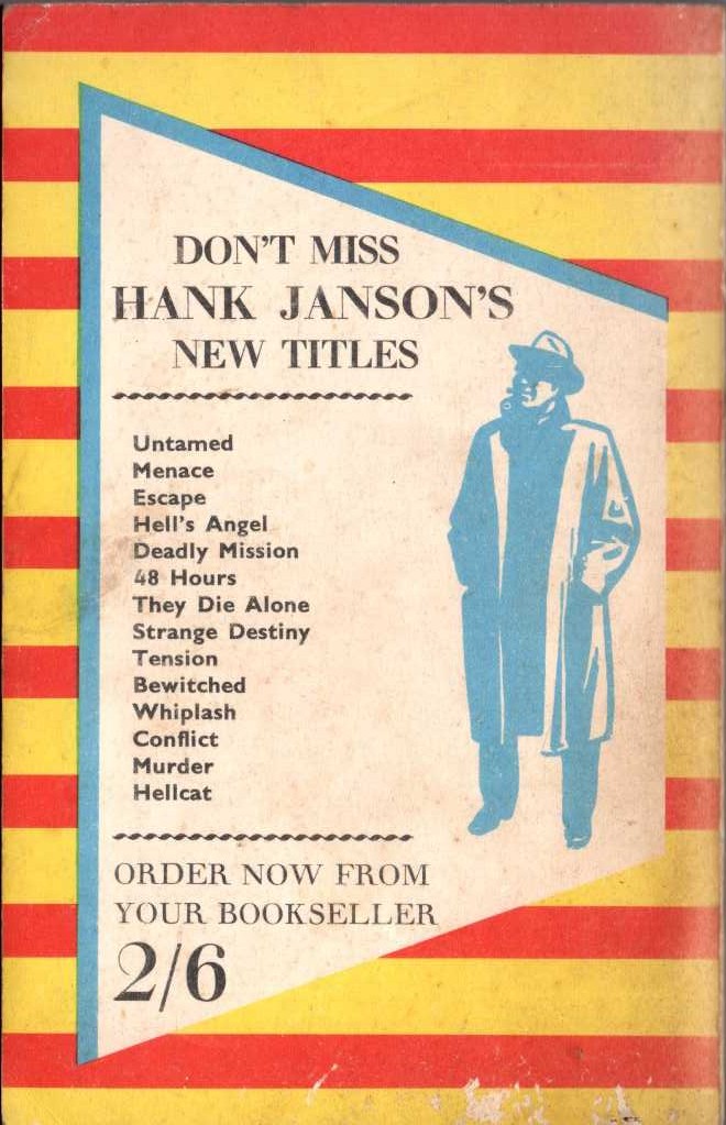 Hank Janson  SWEET FURY magnified rear book cover image