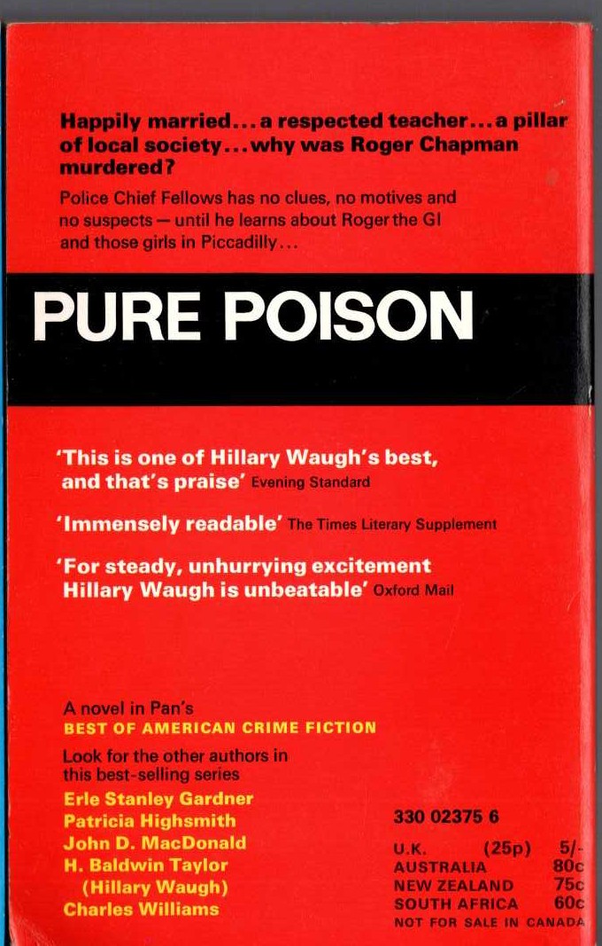 Hillary Waugh  PURE POISON magnified rear book cover image