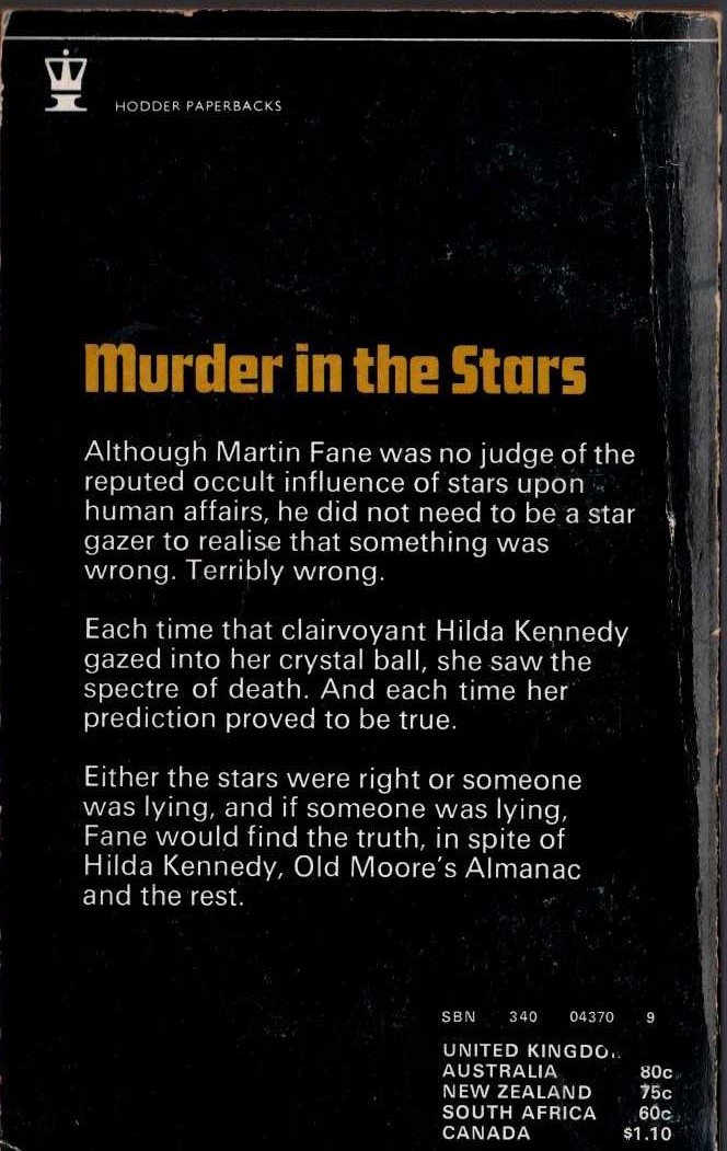 Michael Halliday  MURDER IN THE STARS magnified rear book cover image