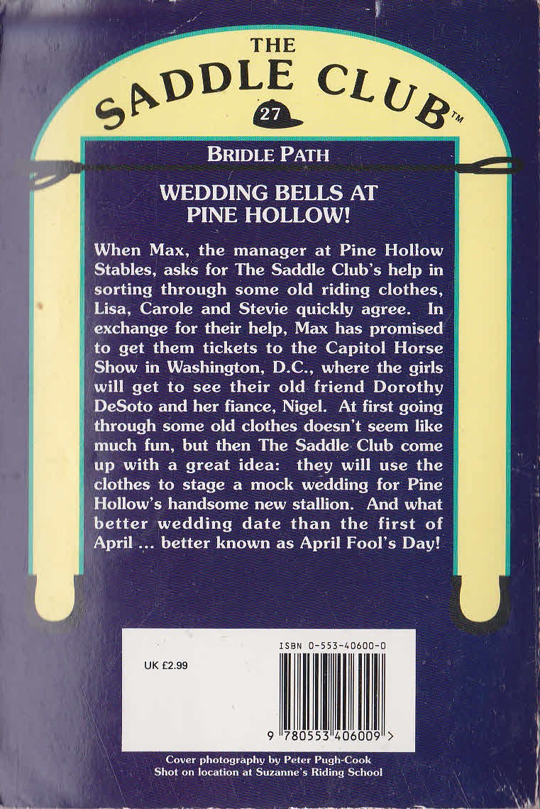 Bonnie Bryant  THE SADDLE CLUB 27: Bridle Path magnified rear book cover image