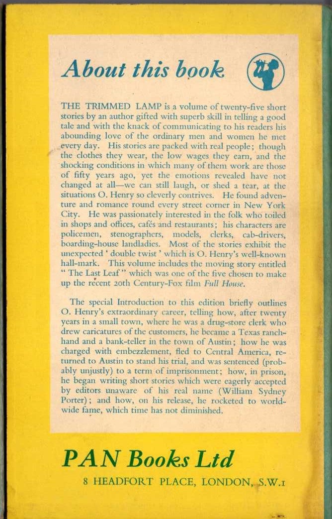 O. Henry  THE TRIMMED LAMP magnified rear book cover image