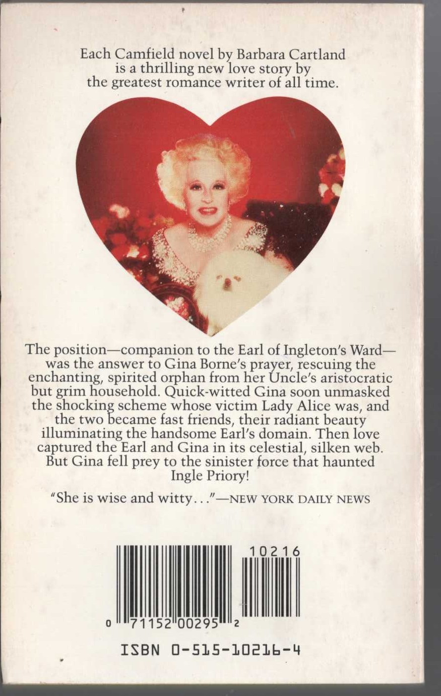 Barbara Cartland  THE HAUNTED HEART magnified rear book cover image