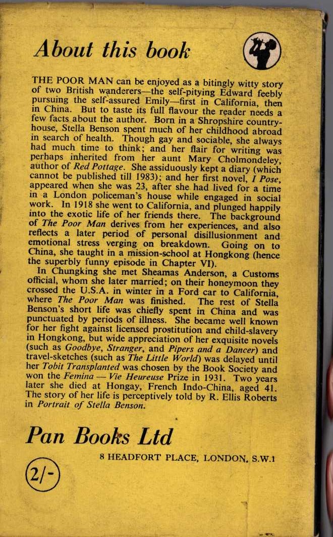 Stella Benson  THE POOR MAN magnified rear book cover image