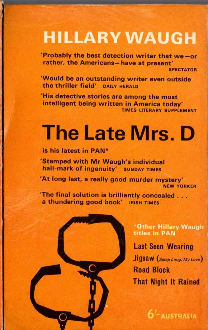 Hillary Waugh  THE LATE MRS. D magnified rear book cover image