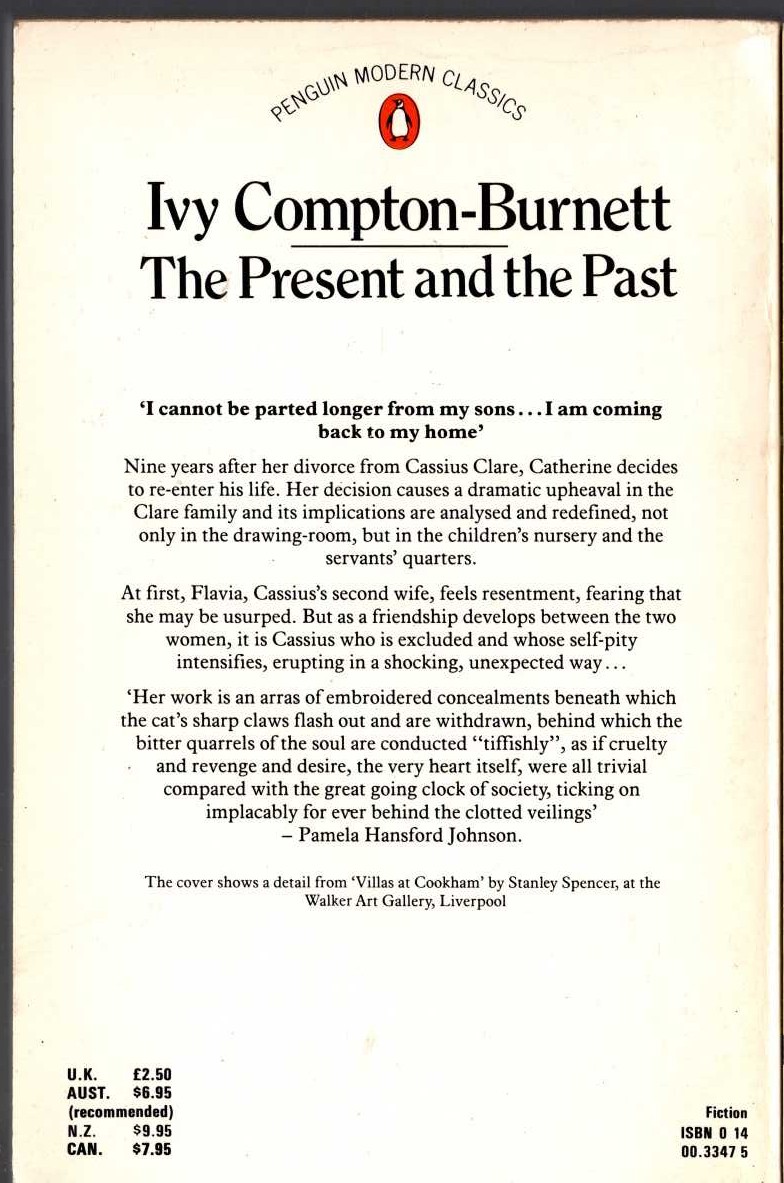 Ivy Compton-Burnett  THE PRESENT AND THE PAST magnified rear book cover image