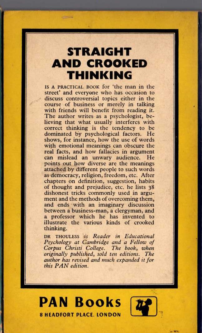 Robert H. Thouless  STRAIGHT AND CROOKED THINKING magnified rear book cover image