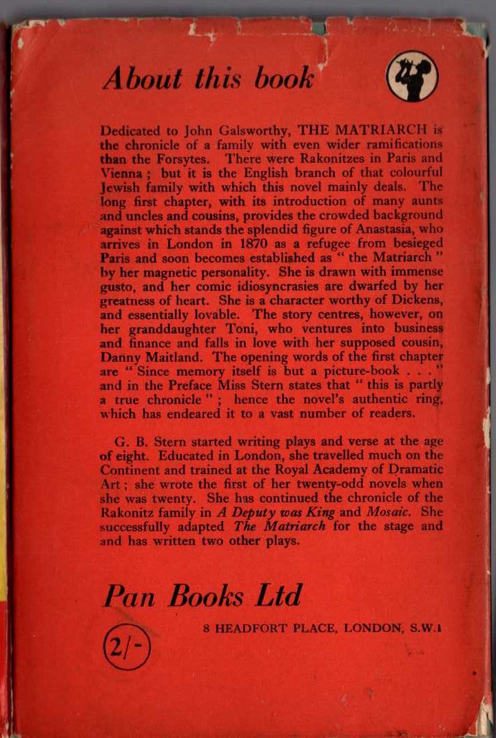 G.B. Stern  THE MATRIARCH magnified rear book cover image