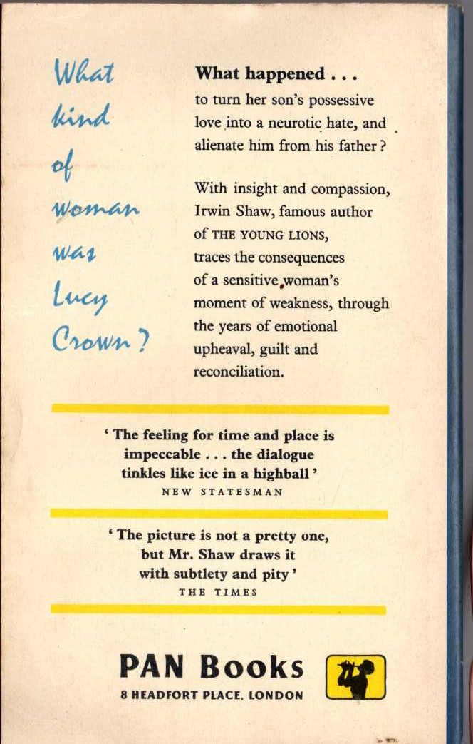 Irwin Shaw  LUCY CROWN magnified rear book cover image