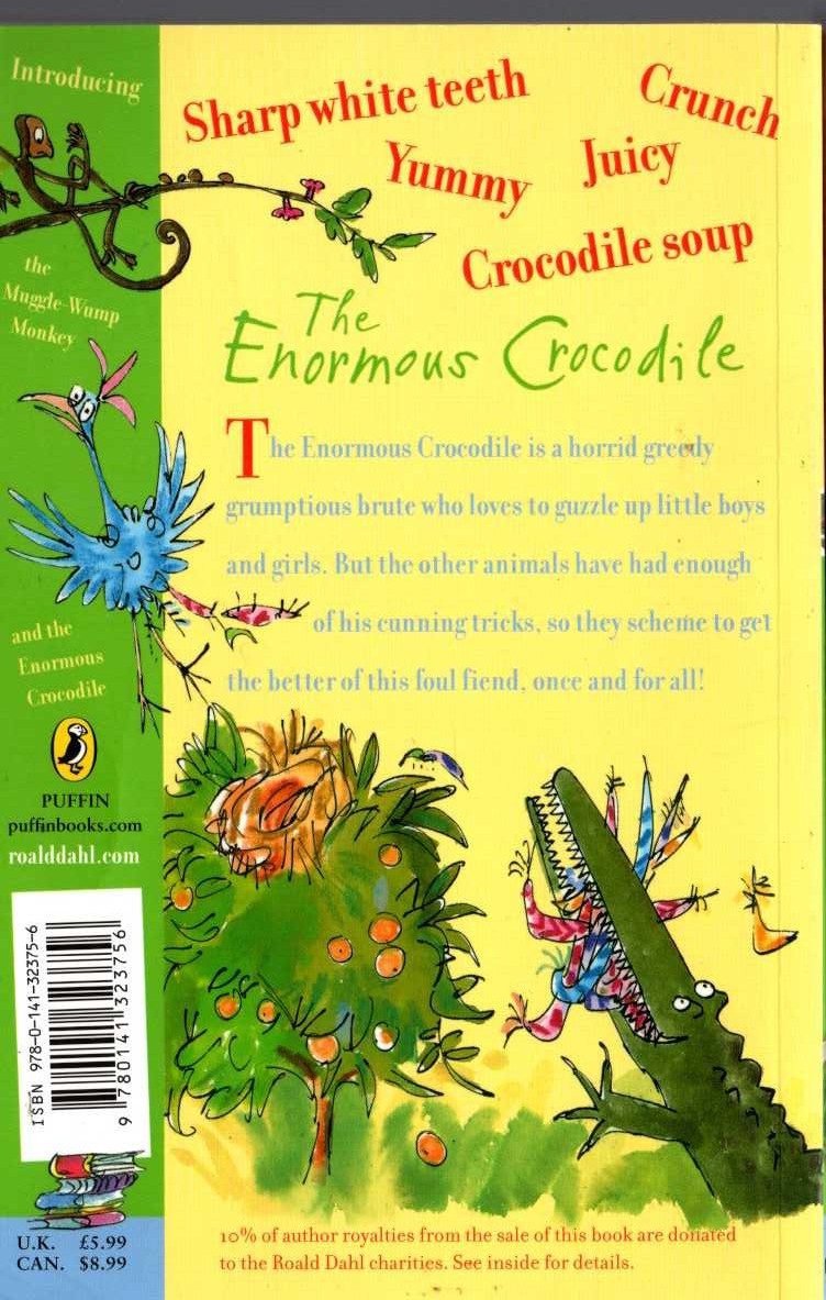 Roald Dahl  THE ENORMOUS CROCODILE magnified rear book cover image
