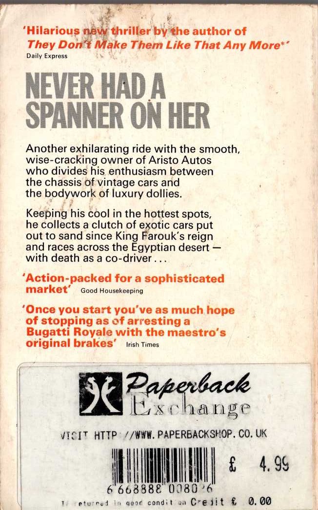 James Leasor  NEVER HAD A SPANNER ON HER magnified rear book cover image