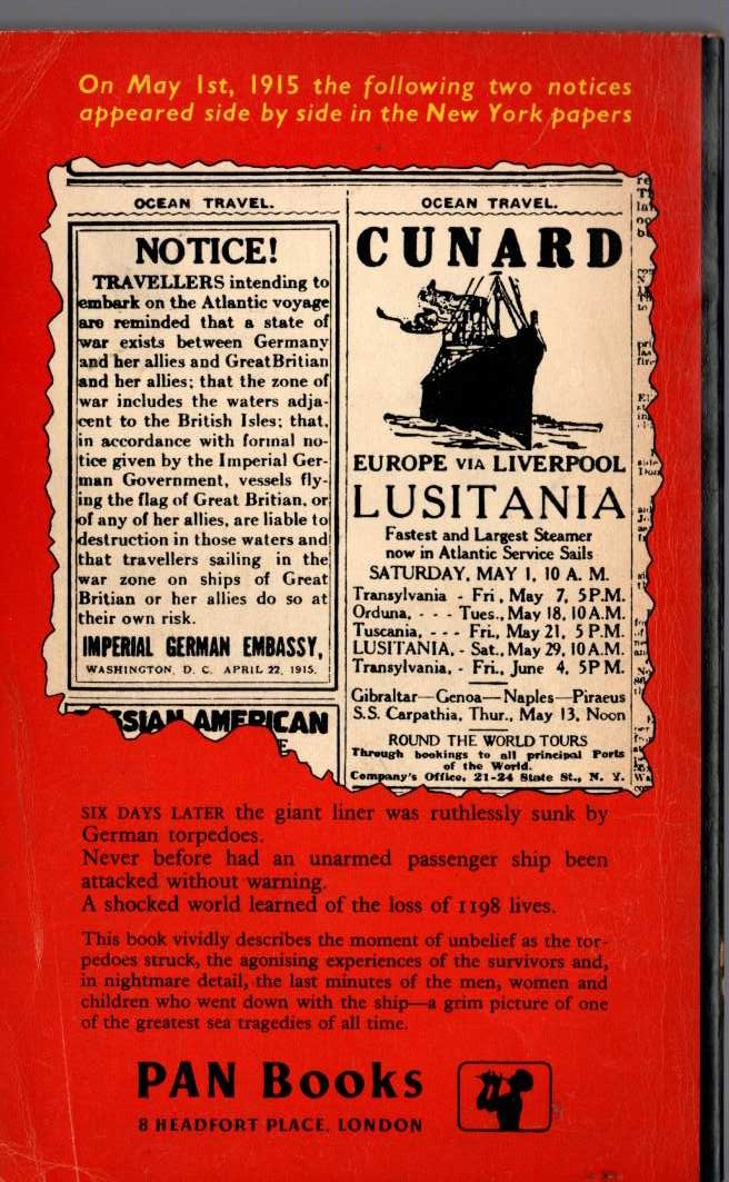 THE LAST VOYAGE OF THE LUSITANIA magnified rear book cover image