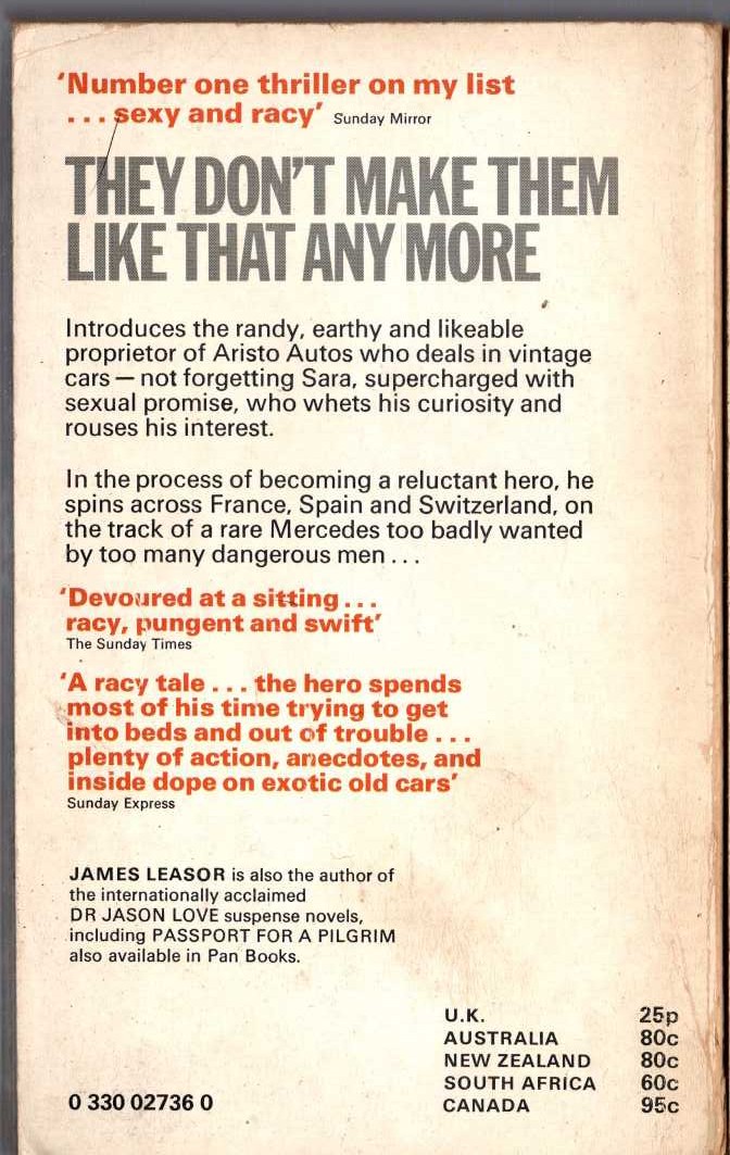 James Leasor  THEY DON'T MAKE THEM LIKE THAT ANY MORE magnified rear book cover image