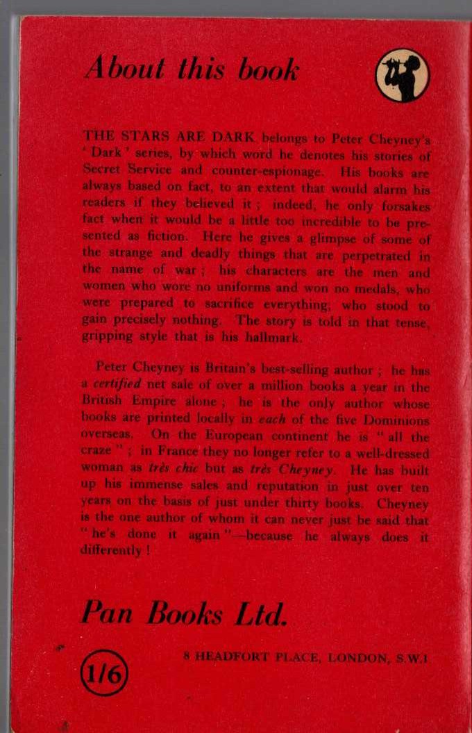 Peter Cheyney  THE STARS ARE DARK magnified rear book cover image