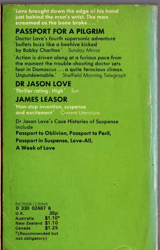 James Leasor  PASSPORT FOR A PILGRIM magnified rear book cover image