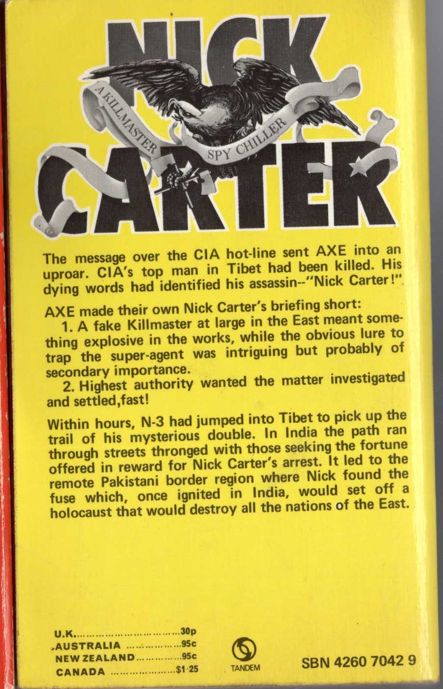 Nick Carter  DOUBLE IDENTITY magnified rear book cover image