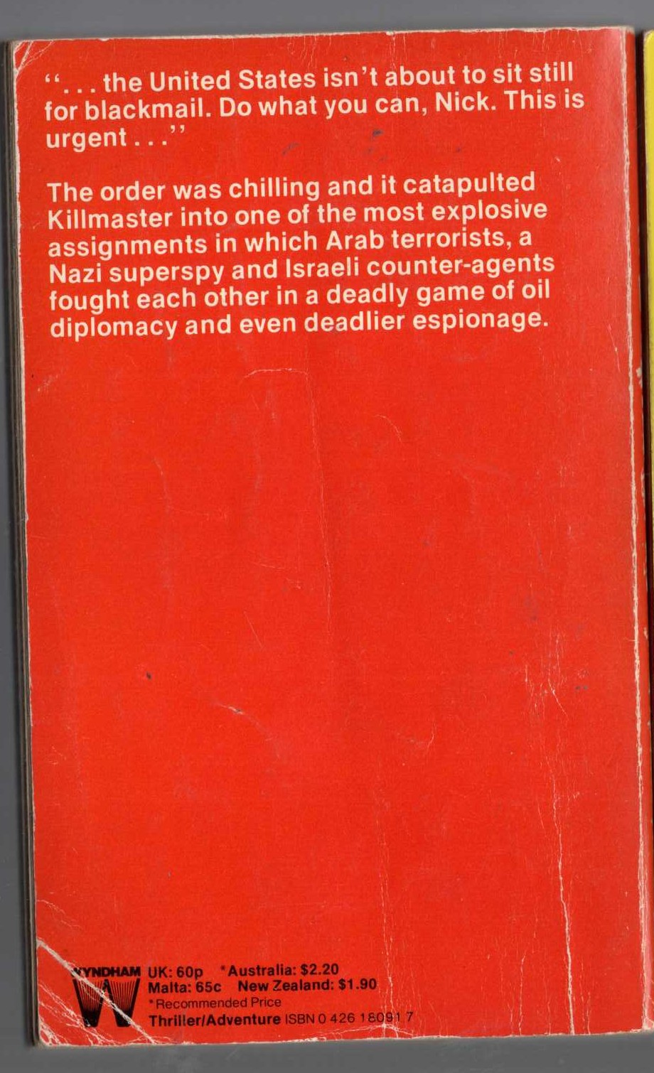 Nick Carter  MASSACRE IN MILAN magnified rear book cover image