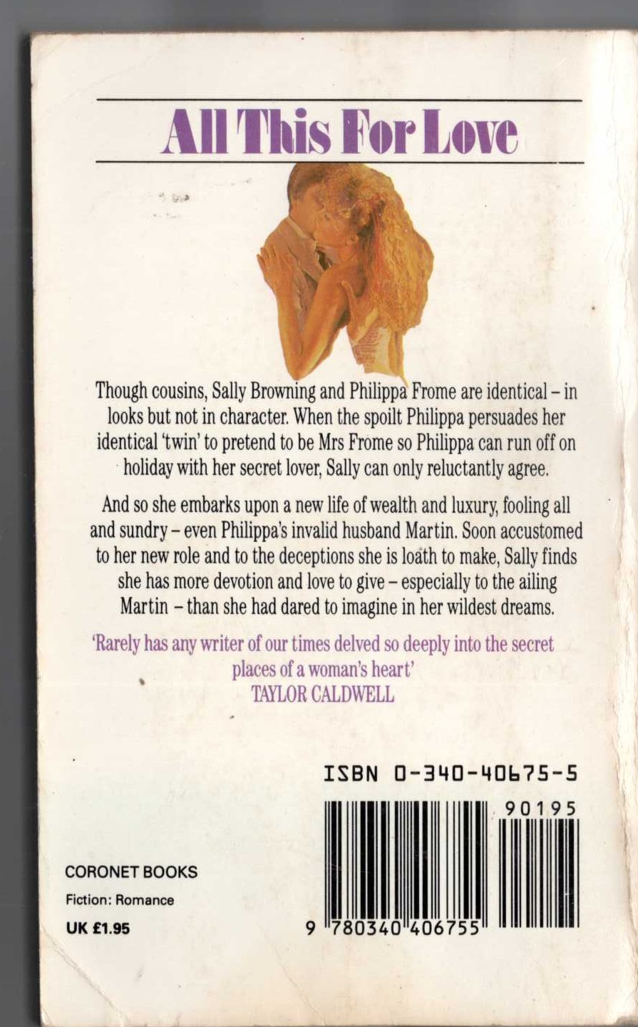 Denise Robins  ALL THIS FOR LOVE magnified rear book cover image
