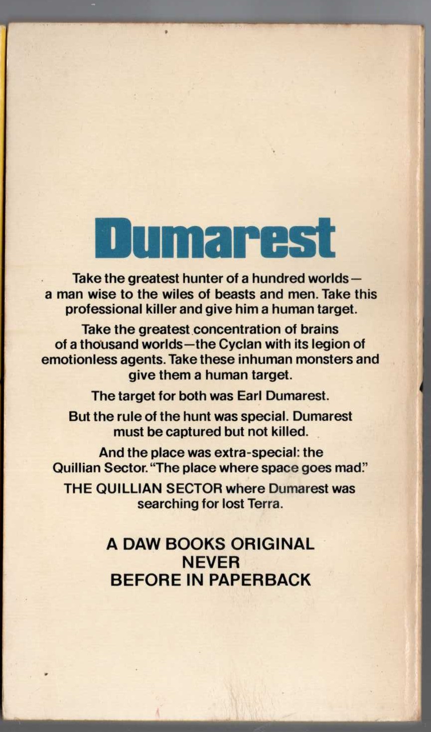 E.C. Tubb  THE QUILLIAN SECTOR magnified rear book cover image
