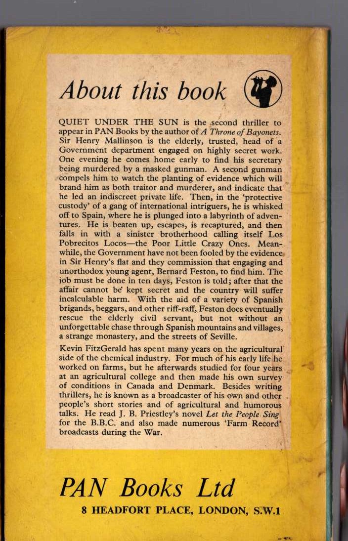 Kevin FitzGerald  QUIET UNDER THE SUN magnified rear book cover image