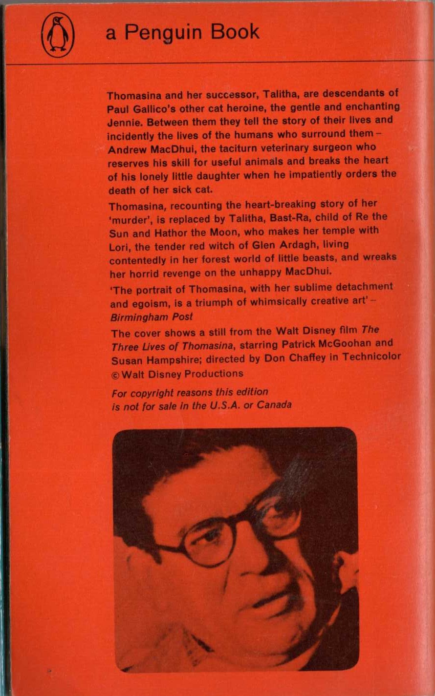 Paul Gallico  THOMASINA magnified rear book cover image