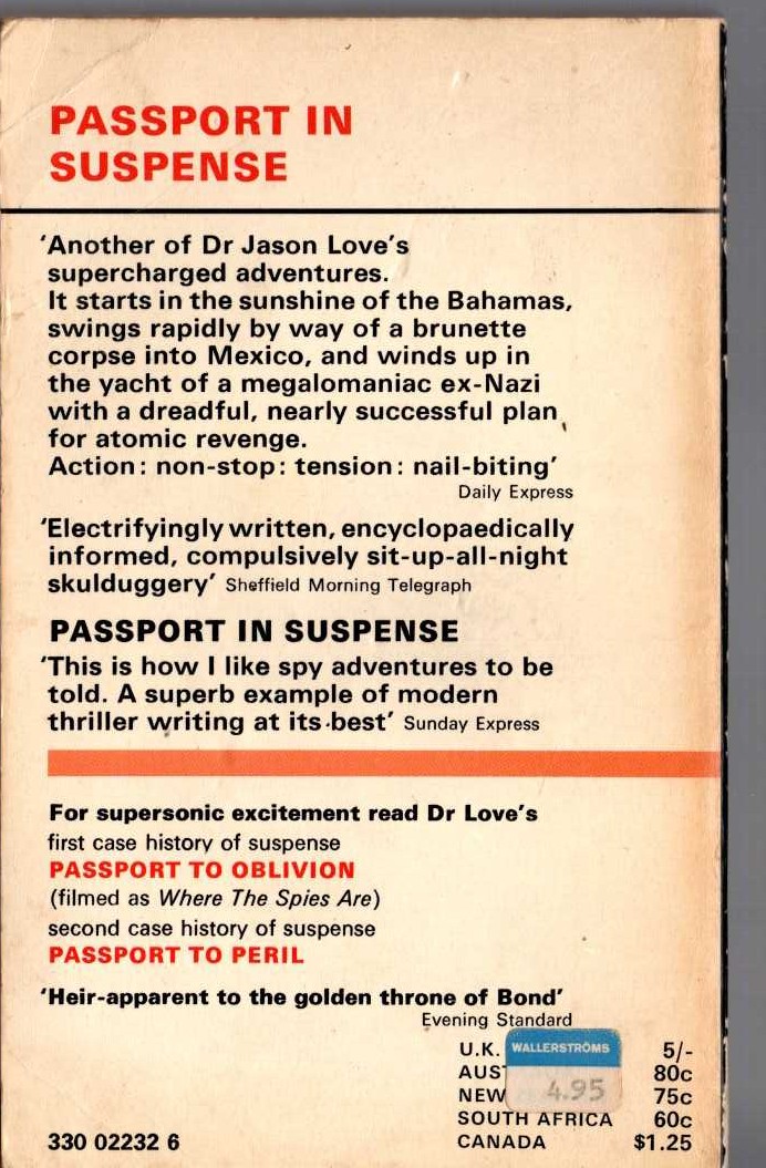 James Leasor  PASSPORT IN SUSPENSE magnified rear book cover image