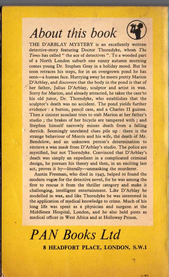 Austin Freeman  THE D'ARBLAY MYSTERY magnified rear book cover image