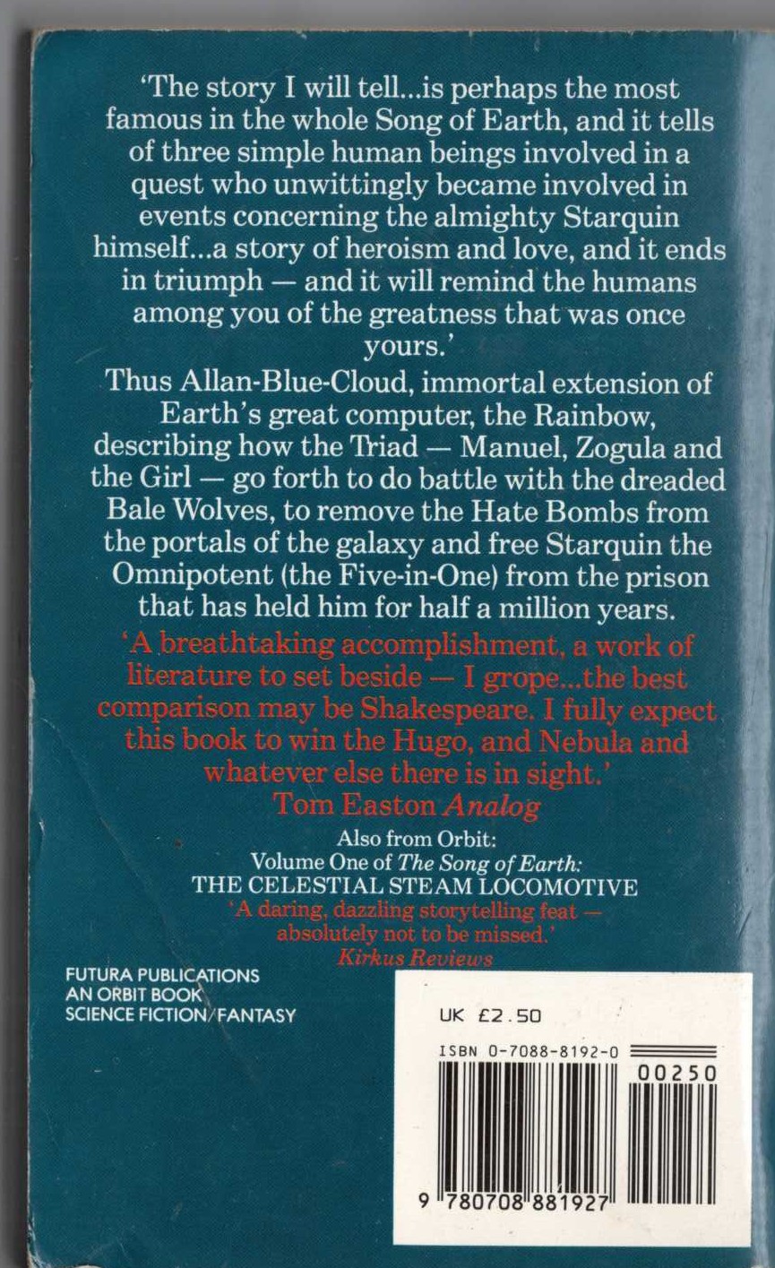 Michael Coney  GODS OF THE GREATAWAY magnified rear book cover image