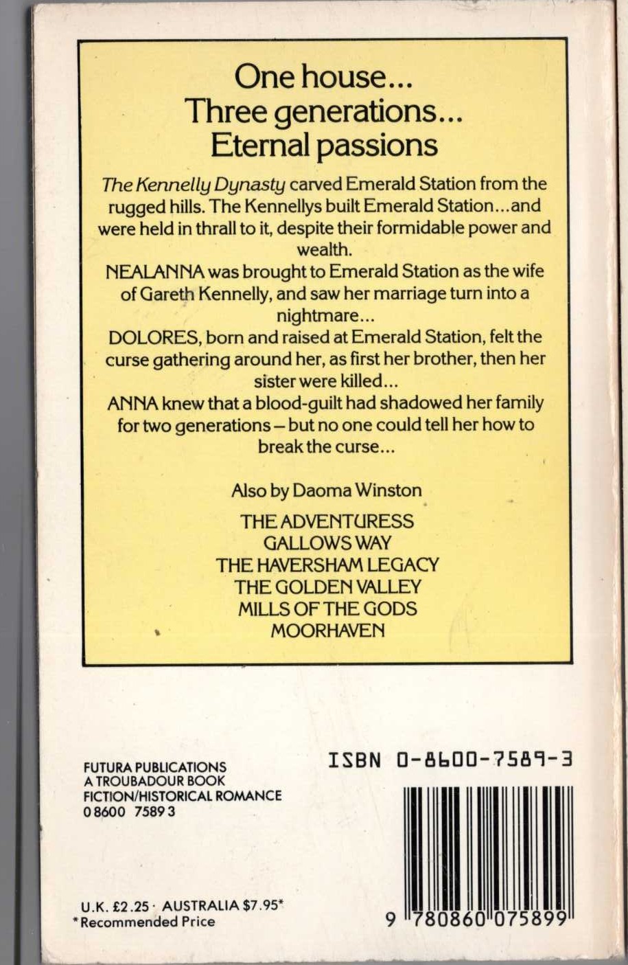 Daoma Winston  EMERALD STATION magnified rear book cover image