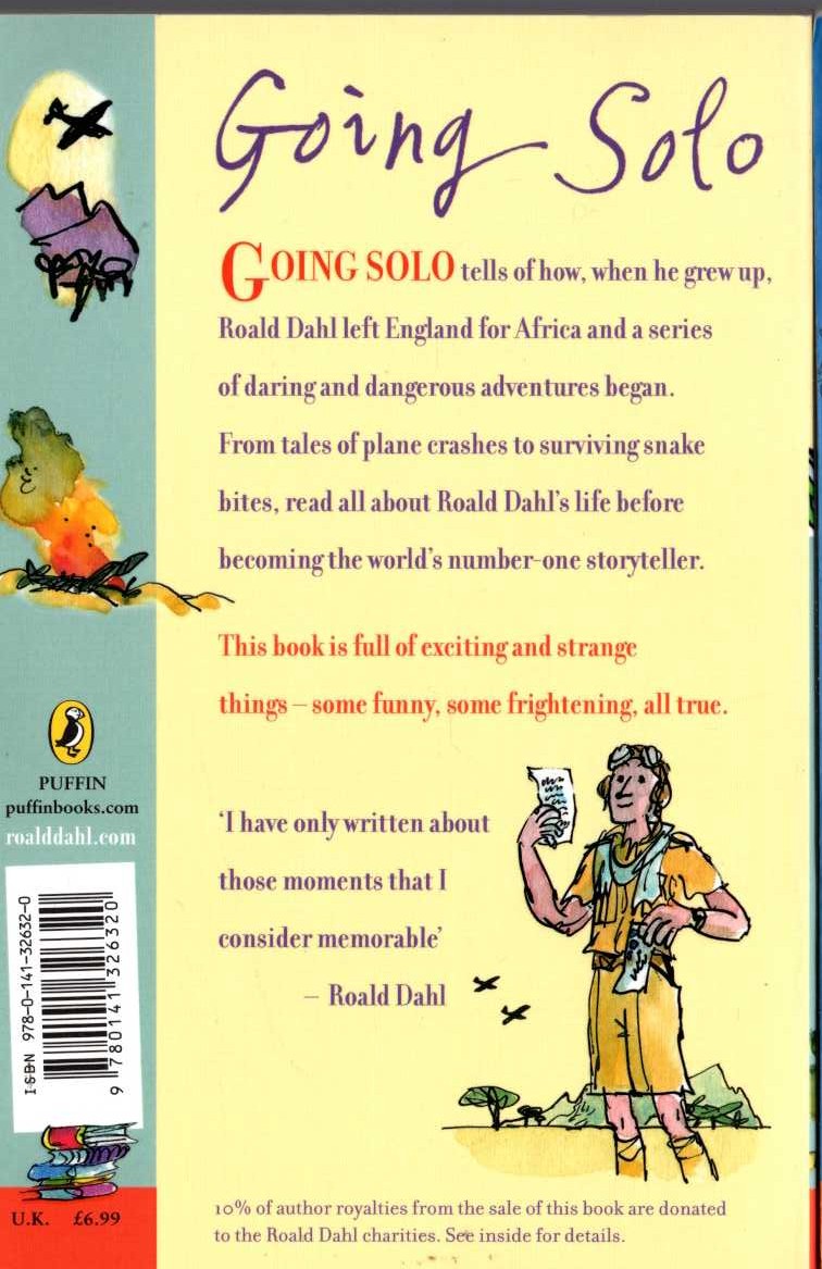 Roald Dahl  GOING SOLO magnified rear book cover image