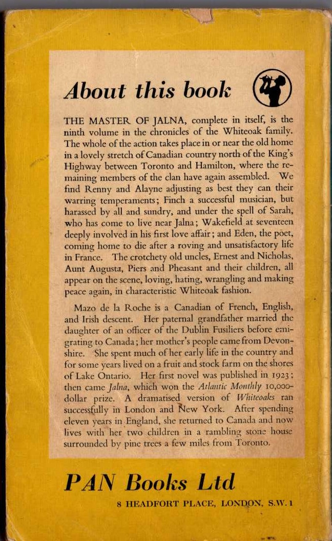 Mazo de la Roche  THE MASTER OF JALNA magnified rear book cover image