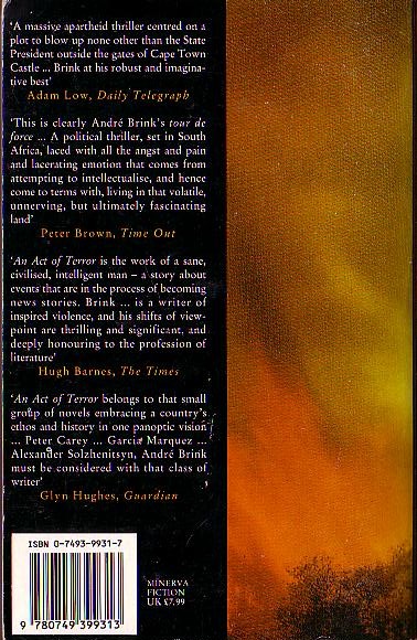 Andre Brink  AN ACT OF TERROR magnified rear book cover image
