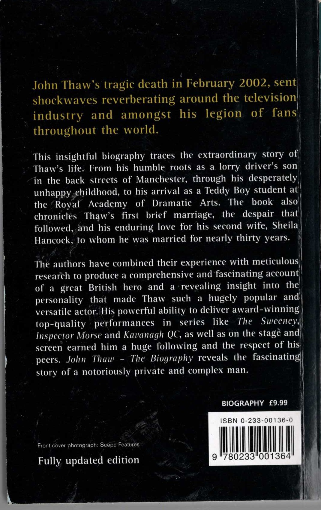 JOHN THAW. THE BIOGRAPHY magnified rear book cover image