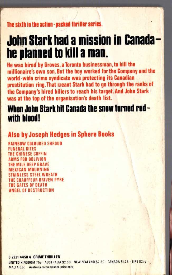 Joseph Hedges  THE REVENGER: CORPSE ON ICE magnified rear book cover image