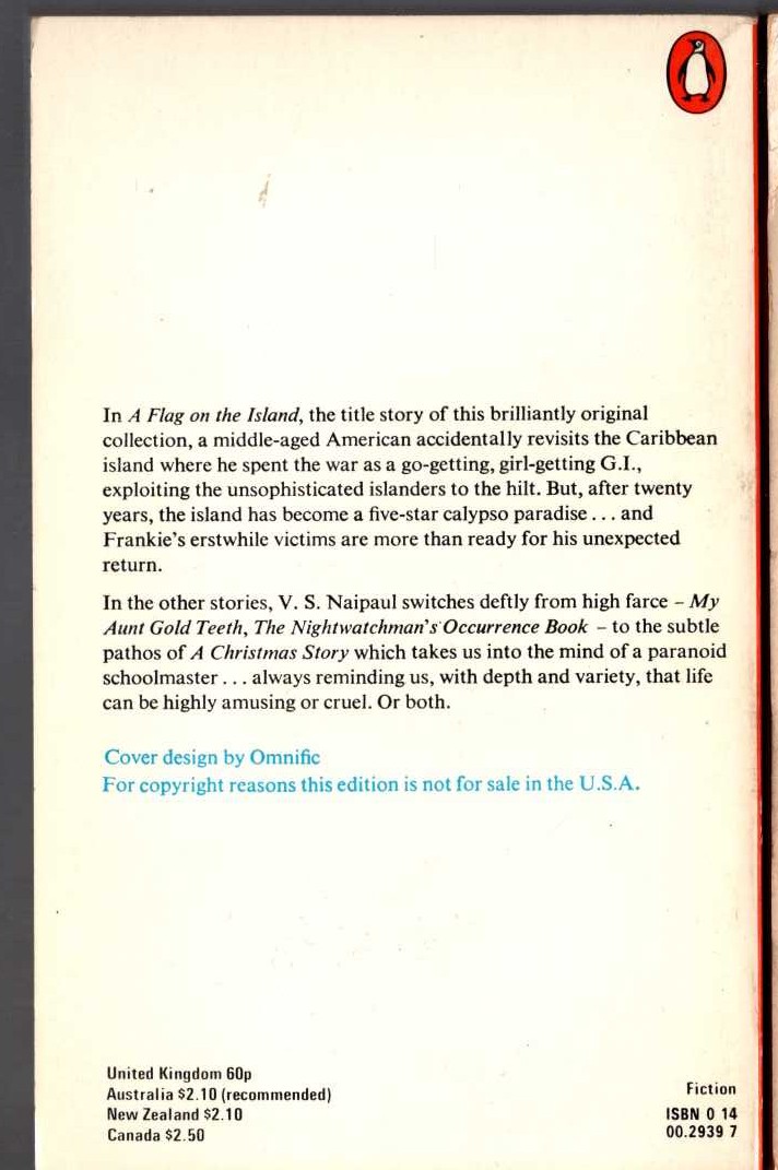 V.S. Naipaul  A FLAG ON THE ISLAND magnified rear book cover image