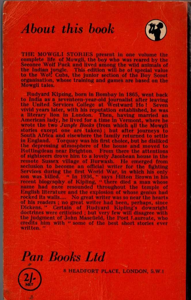 Rudyard Kipling  THE MOWGLI STORIES magnified rear book cover image