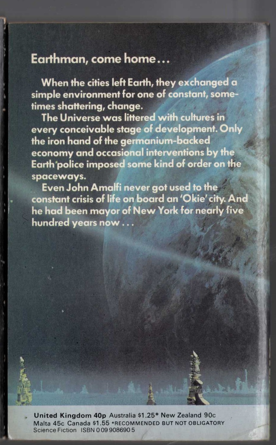 James Blish  EARTHMAN, COME HOME magnified rear book cover image