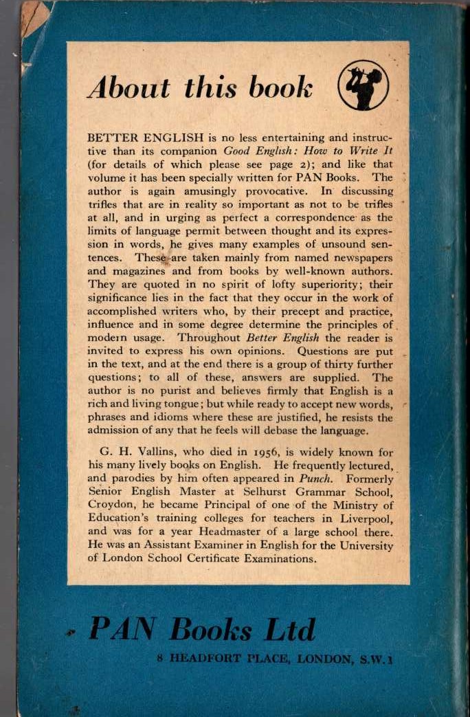 G.H. Vallins  BETTER ENGLISH magnified rear book cover image