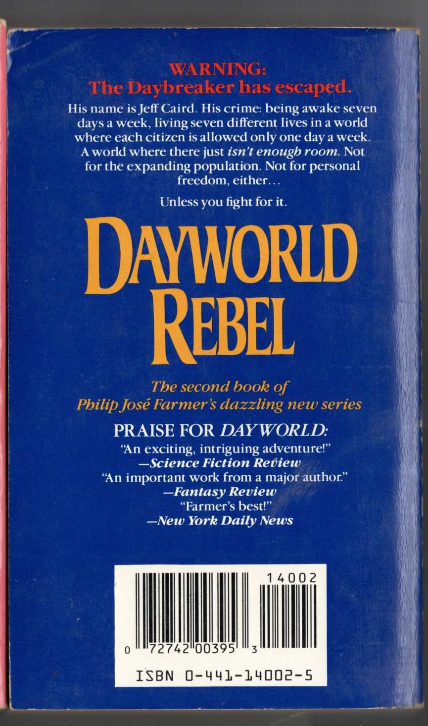 Philip Jose Farmer  DAYWORLD REBEL magnified rear book cover image