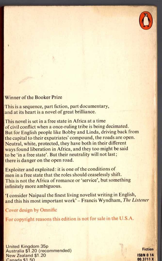 V.S. Naipaul  IN A FREE STATE magnified rear book cover image