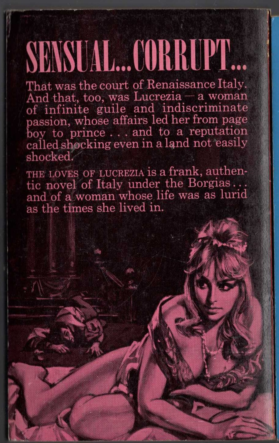Francesca Wright  THE LOVES OF LUCREZIA magnified rear book cover image