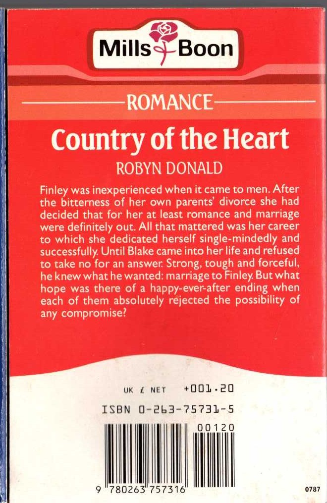 Robyn Donald  COUNTRY OF THE HEART magnified rear book cover image