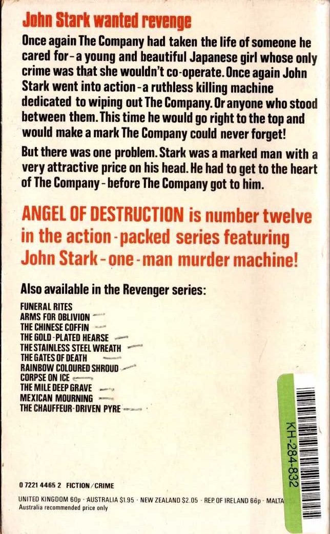 Joseph Hedges  THE REVENGER: ANGEL OF DESTRUCTION magnified rear book cover image