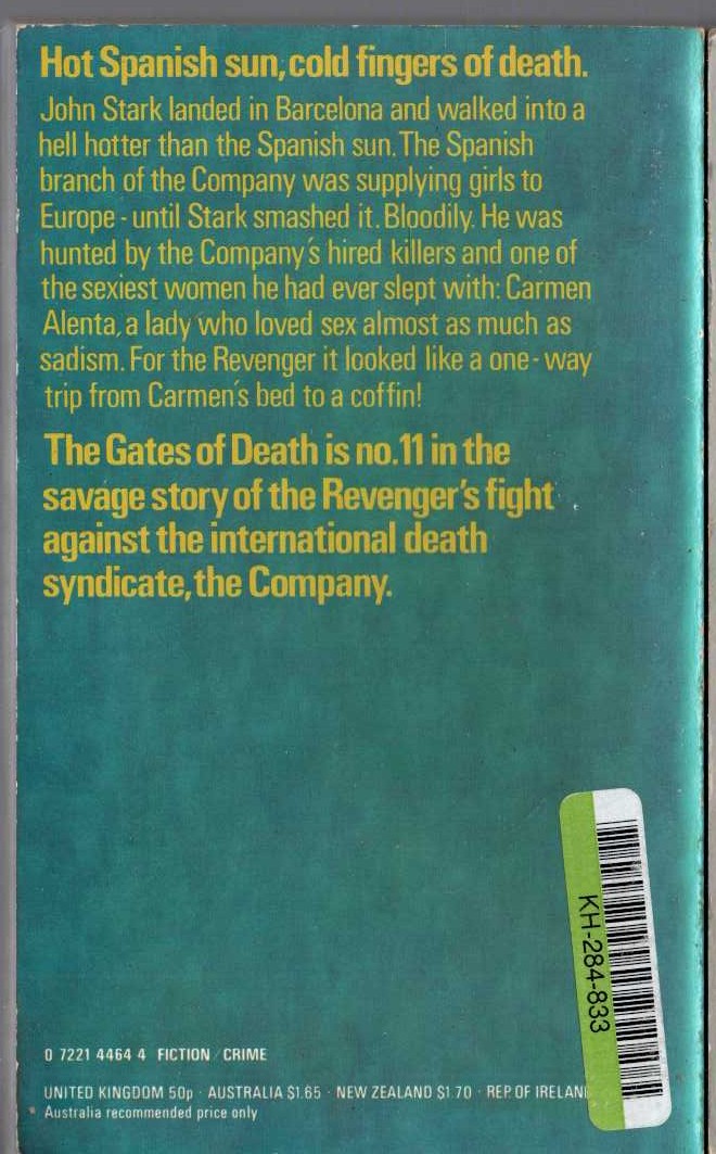 Joseph Hedges  THE REVENGER: THE GATES OF DEATH magnified rear book cover image