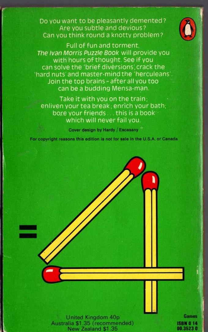 Ivan Morris  THE IVAN MORRIS PUZZLE BOOK magnified rear book cover image