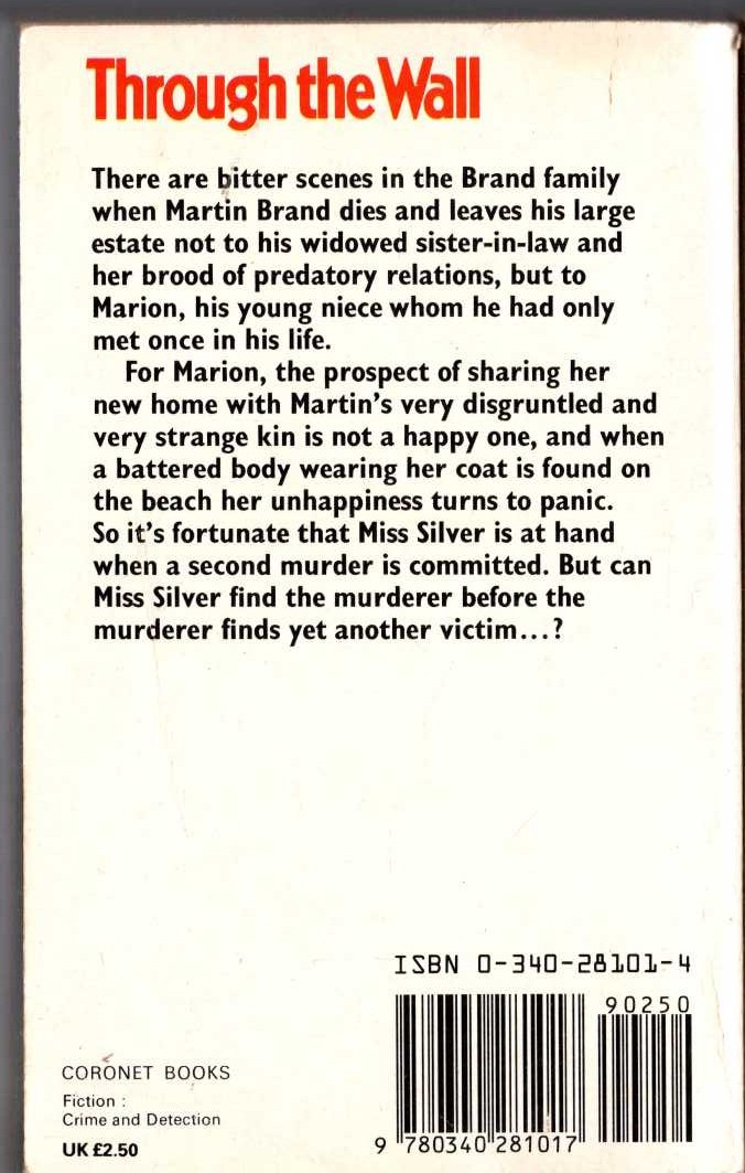 Patricia Wentworth  THROUGH THE WALL magnified rear book cover image