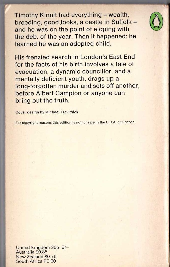 Margery Allingham  THE CHINA GOVERNESS magnified rear book cover image