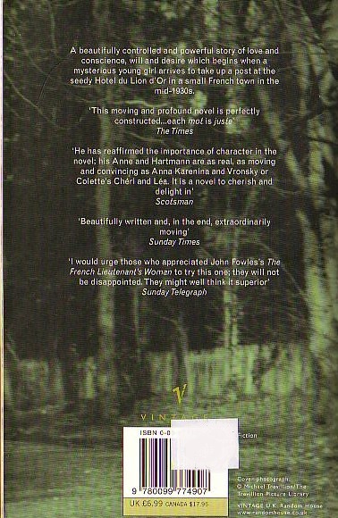 Sebastian Faulks  THE GIRL AT THE LION D'OR magnified rear book cover image