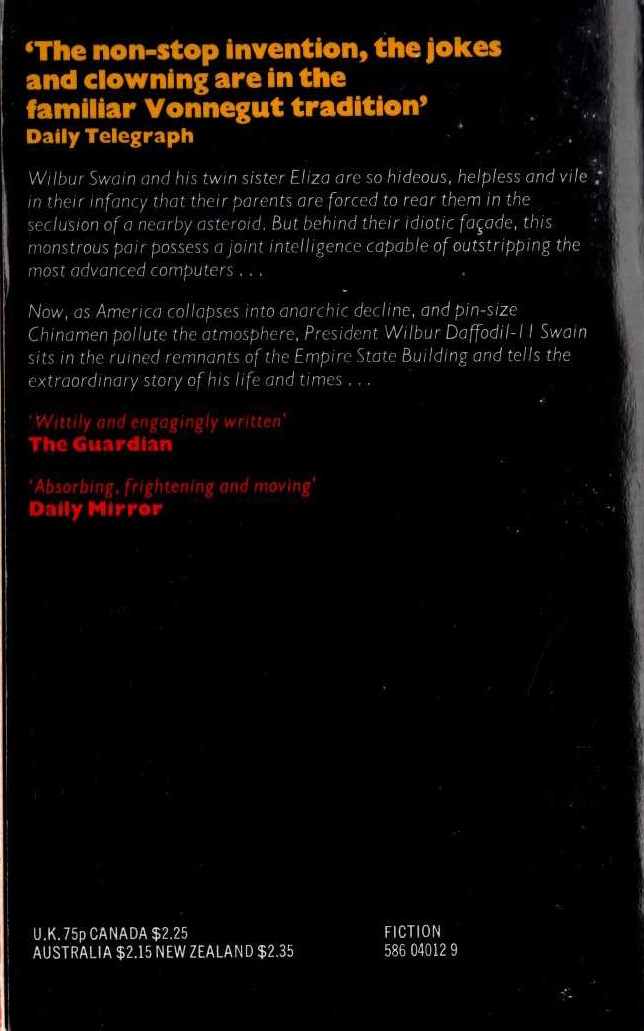 Kurt Vonnegut  SLAPSTICK magnified rear book cover image